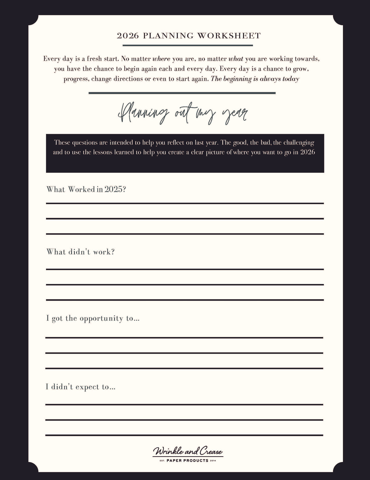 2026 Planning Worksheet