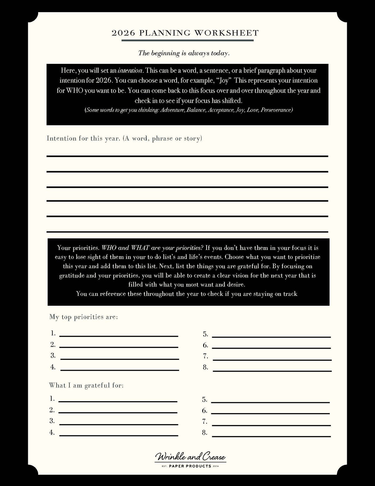 2026 Planning Worksheet