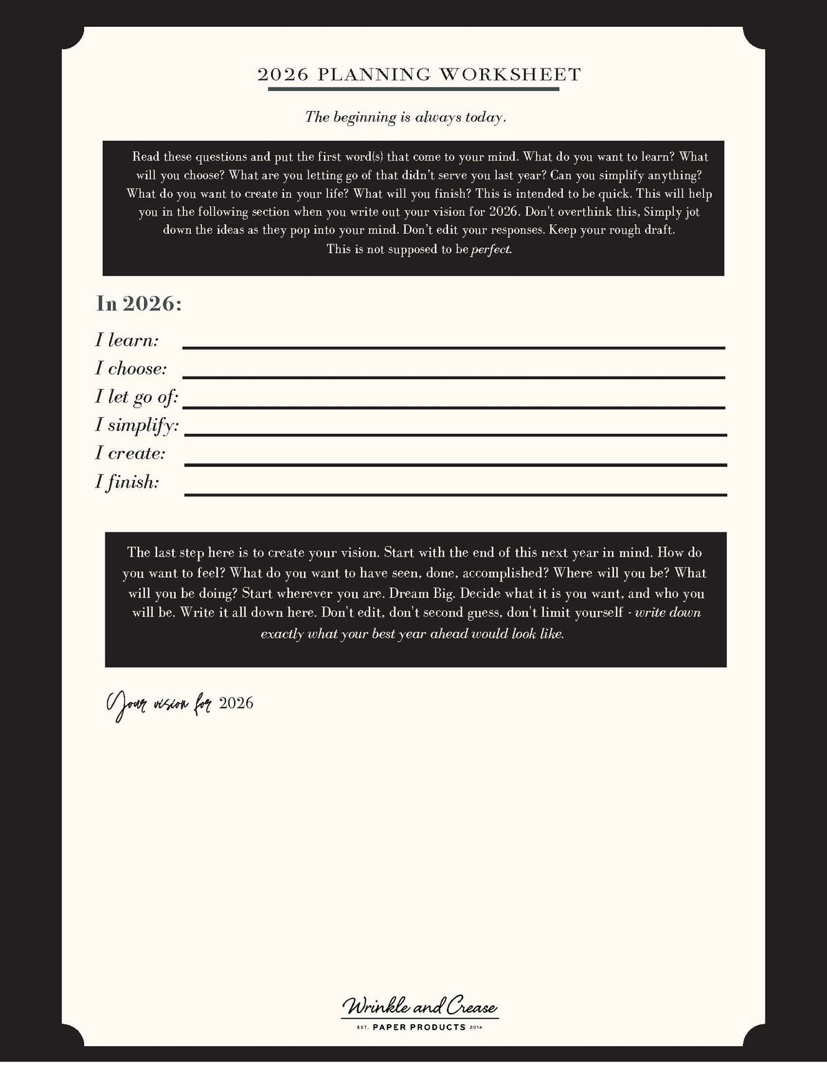 2026 Planning Worksheet