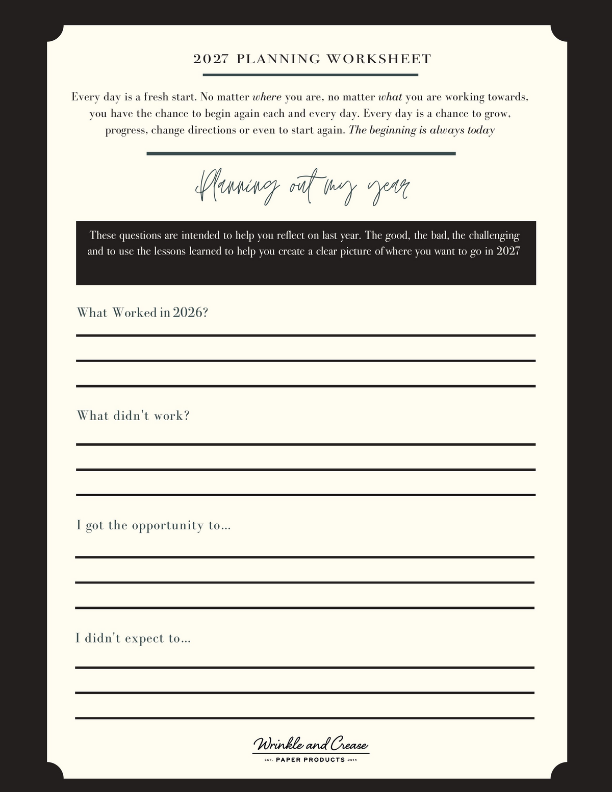 2027 Planning Worksheet