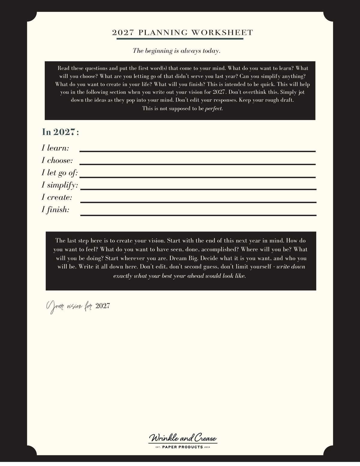 2027 Planning Worksheet