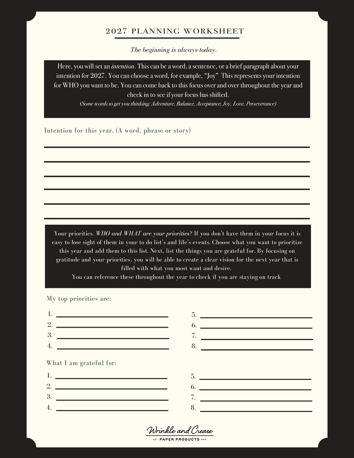 2027 Planning Worksheet