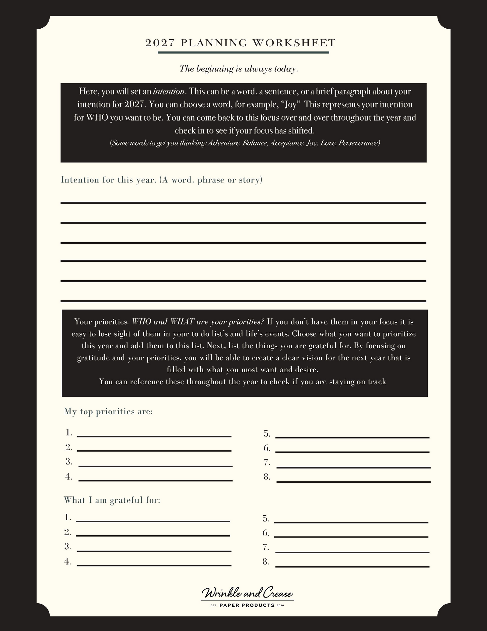 2027 Planning Worksheet