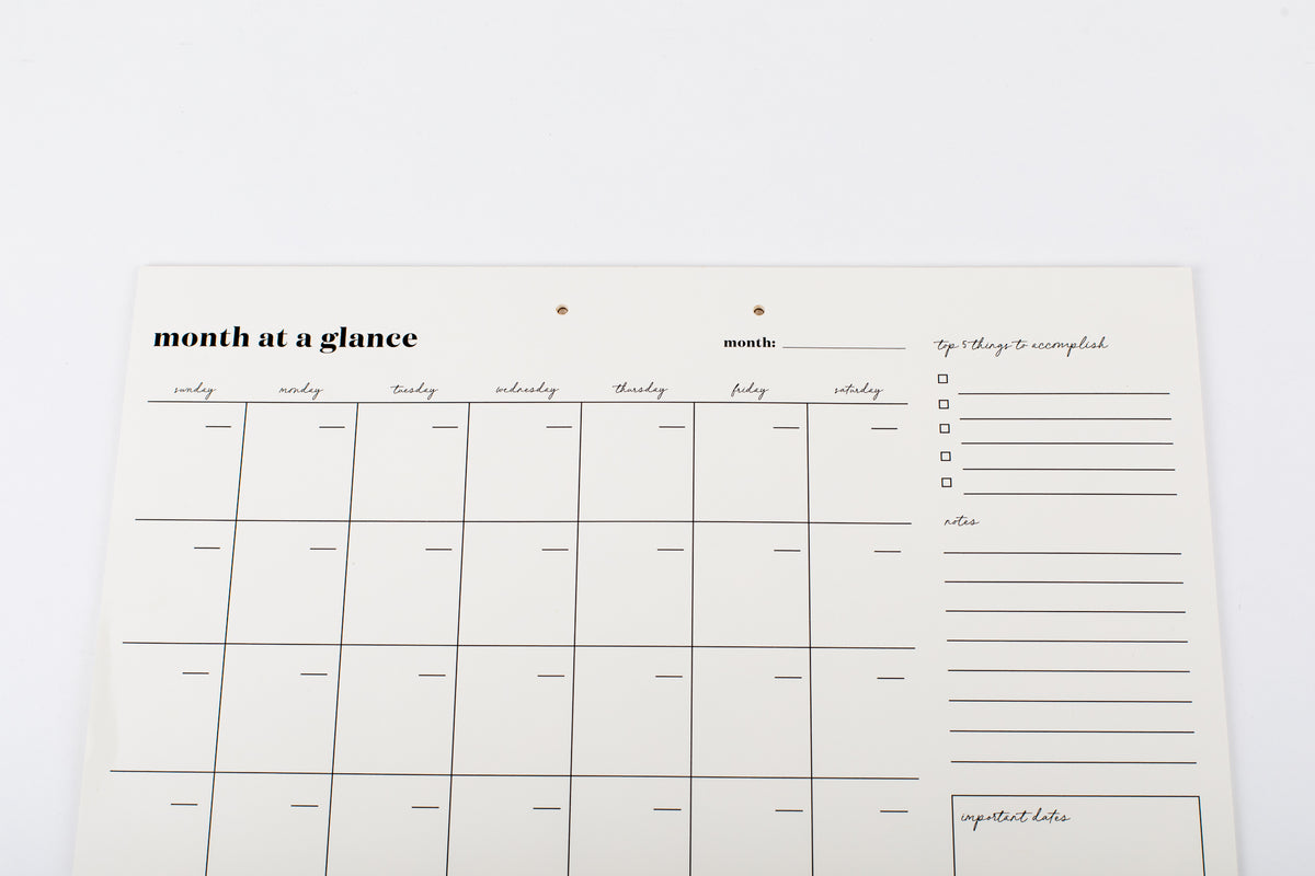 Month at A Glance - Undated Calendar