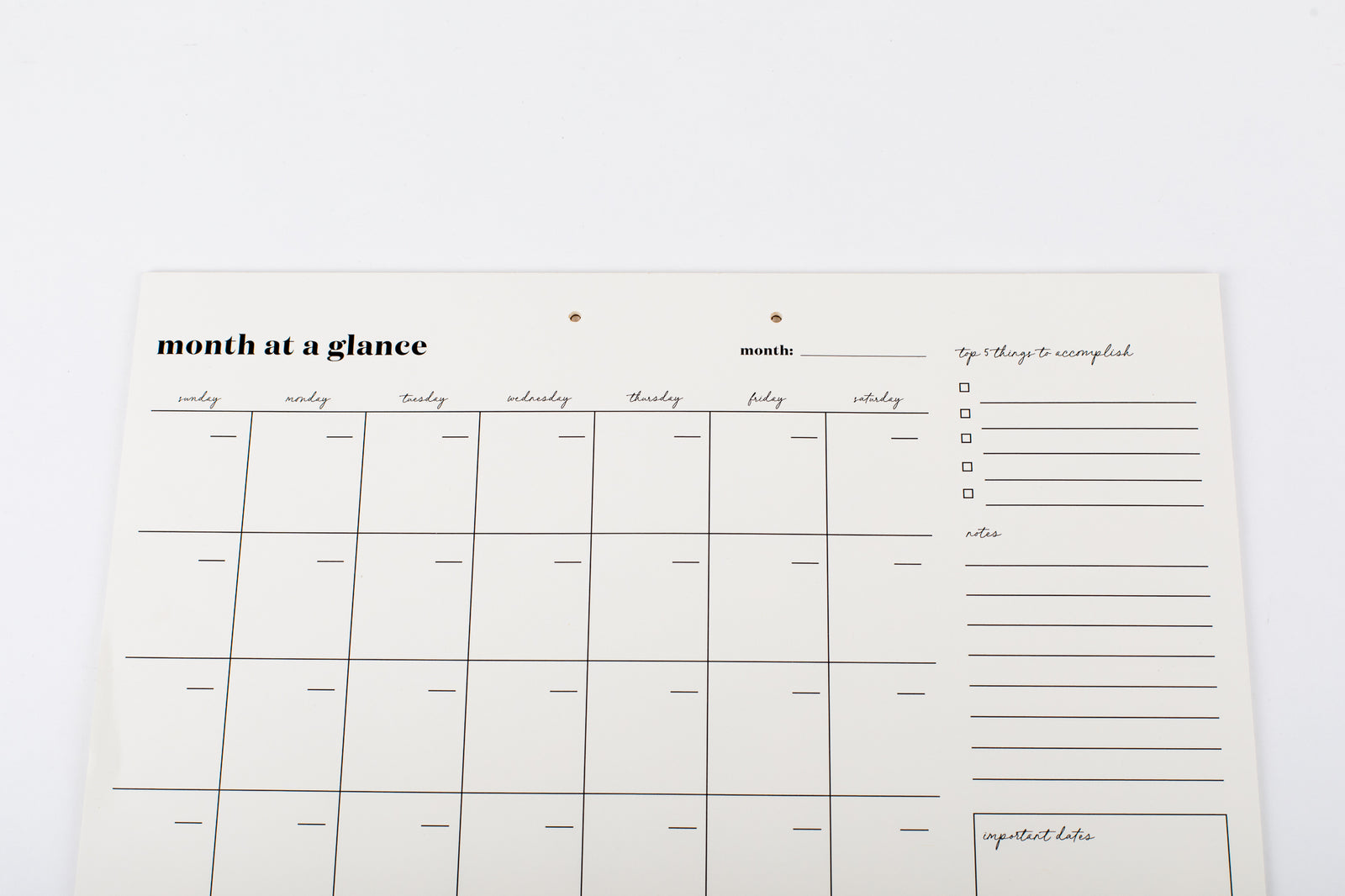 Month at A Glance - Undated Calendar