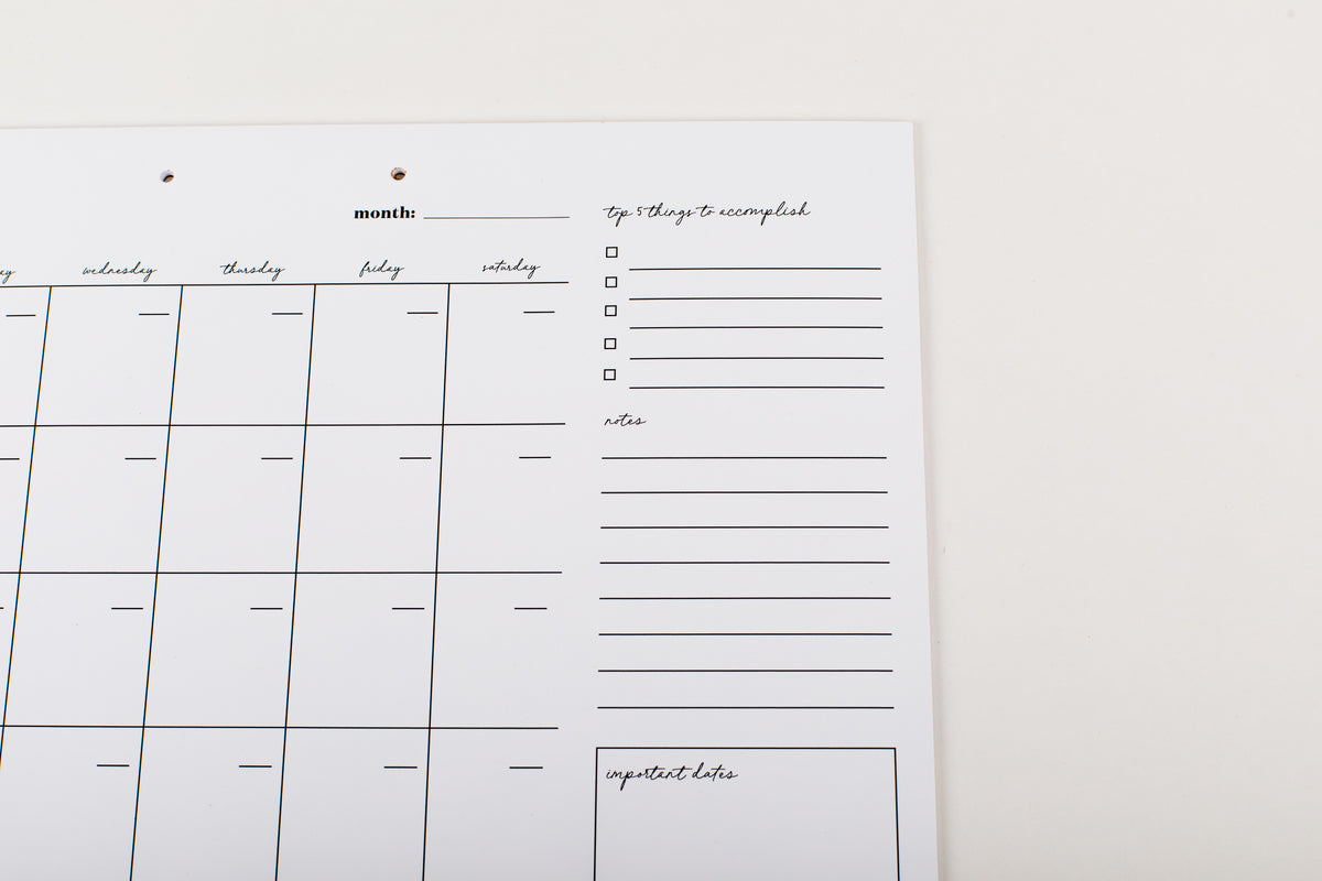 Month at A Glance - Undated Calendar