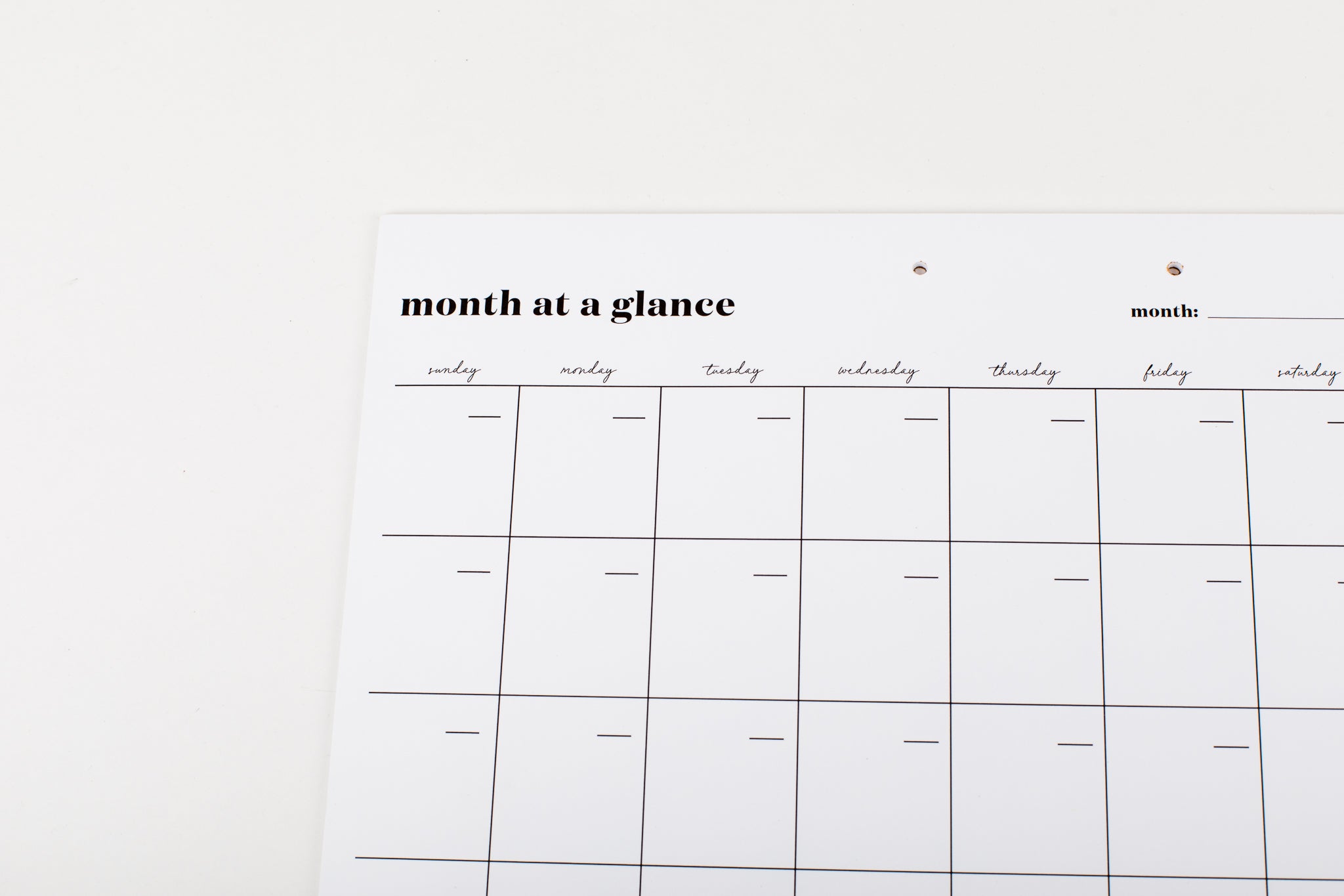 Month at A Glance - Undated Calendar - Wrinkle and Crease Paper Products Month at A Glance - Undated Calendar - Wrinkle and Crease Paper Products