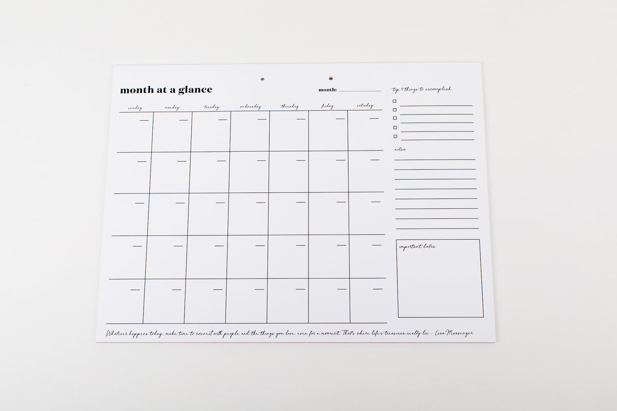 Month at A Glance - Undated Calendar