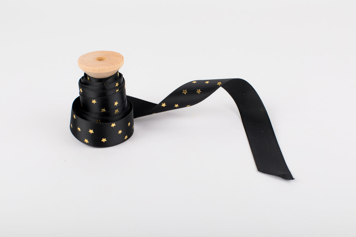 Mini Stars Black Satin Ribbon
